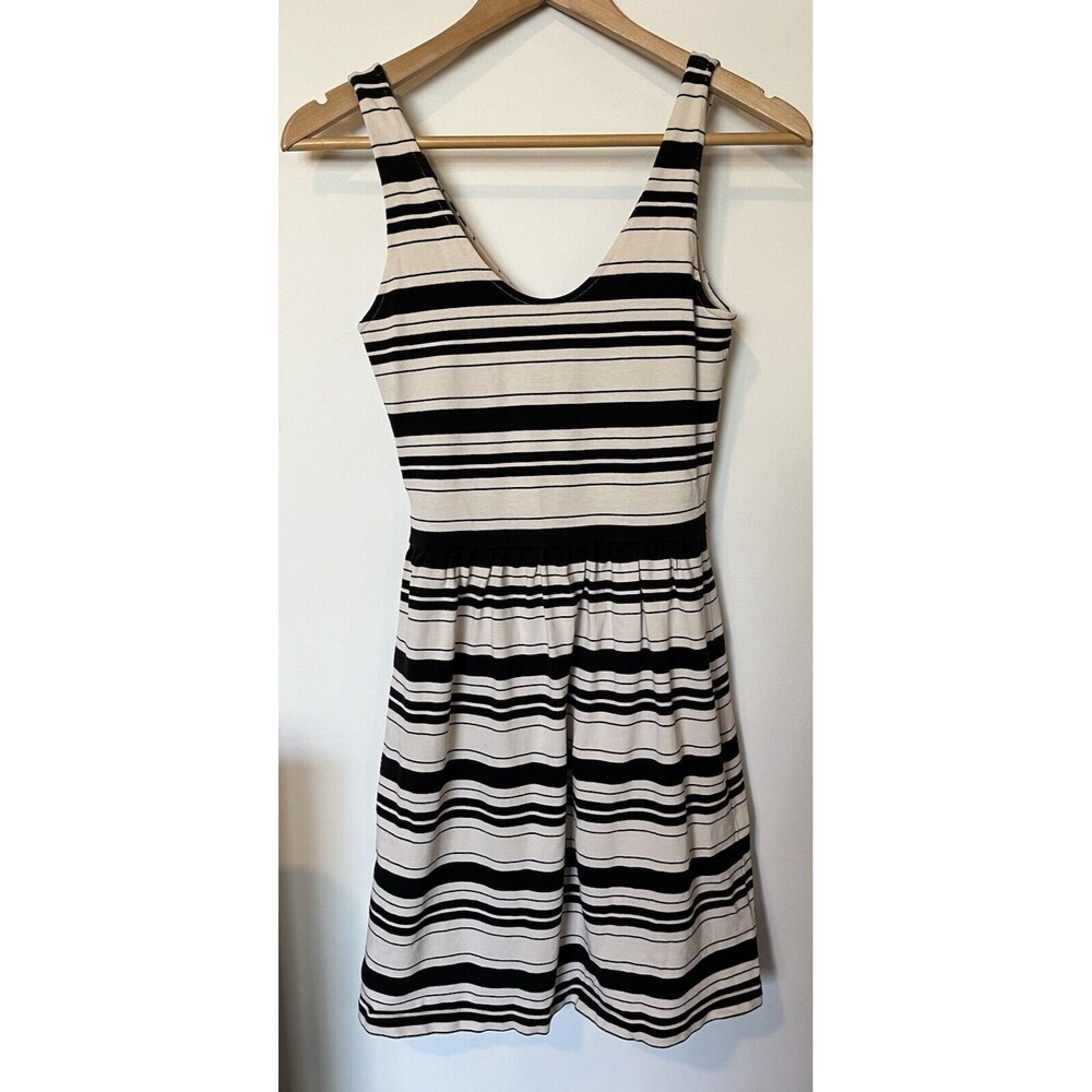 J Crew Black White Stripe Fit And Flare Button Back Mini Dress Size XXS